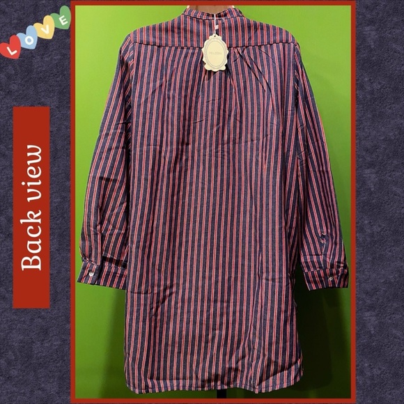 NWT S COTTON LONG LENGTH TUNIC RED WHITE BLUE STRIPE-VELZERA (missing 1 button) - Picture 2 of 12